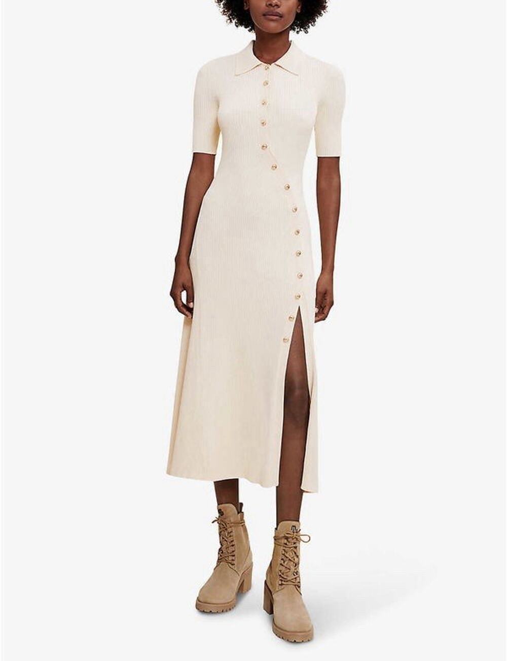 Rimisa Asymmetric Ribbed Stretch Knitted Midi Dress Womens EU 40 US Large Preppy